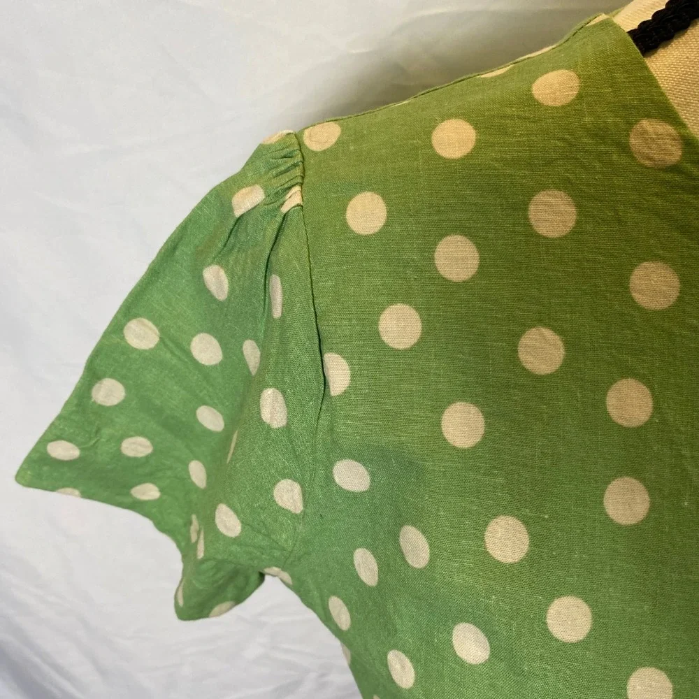 Fashion & Best Crop Top Women XL Green White‎ Polka Dot Rockabilly Pinup Picnic